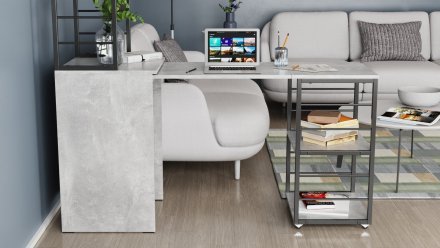 Стіл-тумба трансформер Смарт 3/1 з етажеркою Ferrum-decor 1430x1450x500 Чорний метал ДСП Бетон 16 мм (FRD-105115) Стіл-тумба трансформер Смарт 3/1 з етажеркою Ferrum-decor 1430x1450x500 Чорний метал ДСП Бетон 16 мм (FRD-105115)