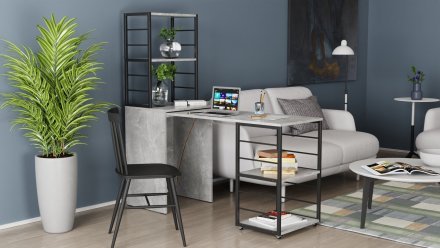 Стіл-тумба трансформер Смарт 3/1 з етажеркою Ferrum-decor 1430x1450x500 Чорний метал ДСП Бетон 16 мм (FRD-105115) Стіл-тумба трансформер Смарт 3/1 з етажеркою Ferrum-decor 1430x1450x500 Чорний метал ДСП Бетон 16 мм (FRD-105115)