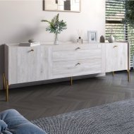 Тумба під телевізор з шухлядами LION Wood з золотими ніжками 160х65х40 см Самоа Димчастий (LION-043120) Тумба під телевізор з шухлядами LION Wood з золотими ніжками 160х65х40 см Самоа Димчастий (LION-043120)