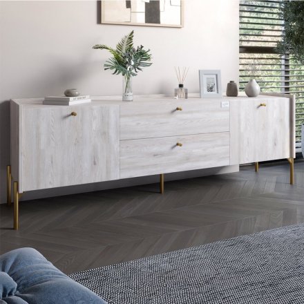 Тумба під телевізор з шухлядами LION Wood з золотими ніжками 160х65х40 см Самоа Димчастий (LION-043120) Тумба під телевізор з шухлядами LION Wood з золотими ніжками 160х65х40 см Самоа Димчастий (LION-043120)