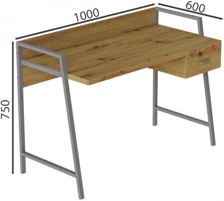 Письмовий стіл Ferrum-decor Комфорт 750x1000x600 Сірий метал ДСП Дуб Артизан 32 мм (FRD-103434)