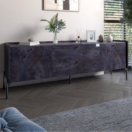 Тумба під телевізор з шухлядами LION Wood з чорними ніжками 160х65х40 см Бетон темний (LION-043124)