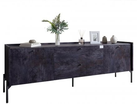 Тумба під телевізор з шухлядами LION Wood з чорними ніжками 160х65х40 см Бетон темний (LION-043124)