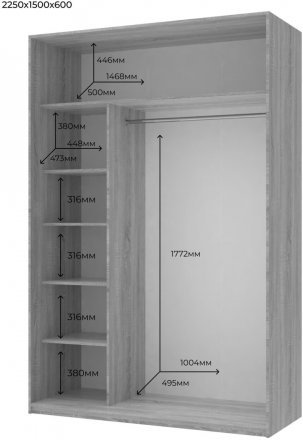 Шафа-купе Doros Сіті Лайт Кашемір 1 ДСП / 1 дзеркало 150х60х225 (80736353) Шафа-купе Doros Сіті Лайт Кашемір 1 ДСП / 1 дзеркало 150х60х225 (80736353)