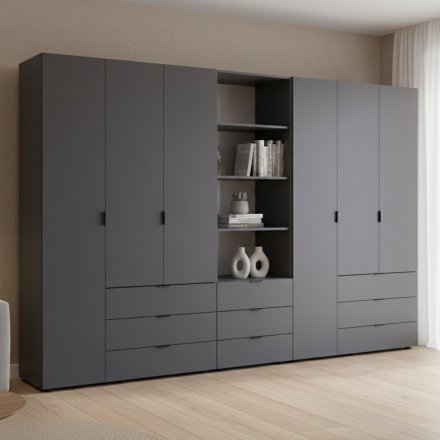 Шафа для одягу Doros Гелар Графіт 3+3ДСП з пеналом 292.4х49.5х203.4 (DRS-011924) Шафа для одягу Doros Гелар Графіт 3+3ДСП з пеналом 292.4х49.5х203.4 (DRS-011924)
