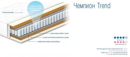 Матрац пружинний Чемпіон Trend 125х200х21 см