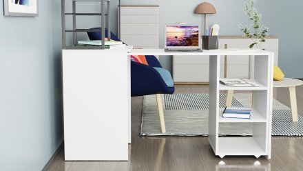 Стіл-тумба трансформер Смарт 4/1 з етажеркою Ferrum-decor 1430x1450x500 Чорний метал ДСП Біле 16 мм (FRD-105123) Стіл-тумба трансформер Смарт 4/1 з етажеркою Ferrum-decor 1430x1450x500 Чорний метал ДСП Біле 16 мм (FRD-105123)