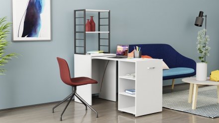 Стіл-тумба трансформер Смарт 4/1 з етажеркою Ferrum-decor 1430x1450x500 Чорний метал ДСП Біле 16 мм (FRD-105123) Стіл-тумба трансформер Смарт 4/1 з етажеркою Ferrum-decor 1430x1450x500 Чорний метал ДСП Біле 16 мм (FRD-105123)