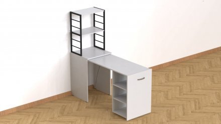 Стіл-тумба трансформер Смарт 4/1 з етажеркою Ferrum-decor 1430x1450x500 Чорний метал ДСП Біле 16 мм (FRD-105123) Стіл-тумба трансформер Смарт 4/1 з етажеркою Ferrum-decor 1430x1450x500 Чорний метал ДСП Біле 16 мм (FRD-105123)