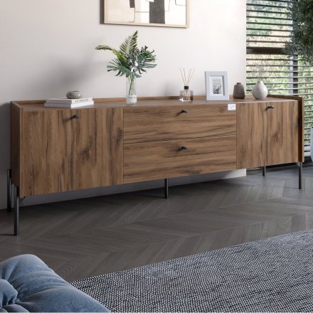 Тумба під телевізор з шухлядами LION Wood з чорними ніжками 160х65х40 см Дуб Ліворно (LION-043128)