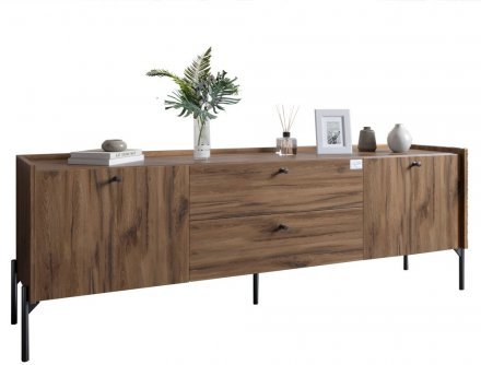 Тумба під телевізор з шухлядами LION Wood з чорними ніжками 160х65х40 см Дуб Ліворно (LION-043128)