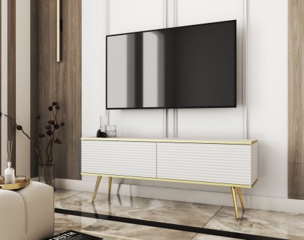 Тумба під телевізор Perfect Home Оро / Oro 2-дверна з золотими ніжками RTV135 MDF Білий (PFH-091329) Тумба під телевізор Perfect Home Оро / Oro 2-дверна з золотими ніжками RTV135 MDF Білий (PFH-091329)