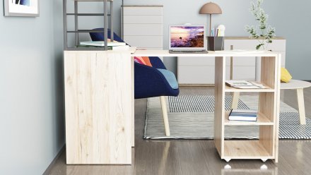 Стіл-тумба трансформер Смарт 4/1 з етажеркою Ferrum-decor 1430x1450x500 Чорний метал ДСП Дуб Сан-Марино 16 мм (FRD-105124)