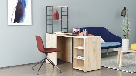 Стіл-тумба трансформер Смарт 4/1 з етажеркою Ferrum-decor 1430x1450x500 Чорний метал ДСП Дуб Сан-Марино 16 мм (FRD-105124)