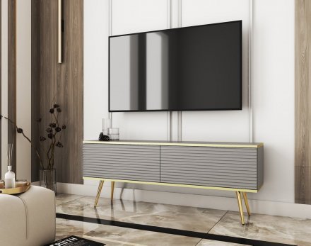 Тумба під телевізор Perfect Home Оро / Oro 2-дверна з золотими ніжками RTV135 MDF Сірий (PFH-091330)