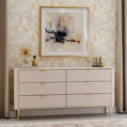 Комод Perfect Home Ланте / Lante з 6 шухлядами і золотими ніжками 6S/163 Беж (PFH-091105) Комод Perfect Home Ланте / Lante з 6 шухлядами і золотими ніжками 6S/163 Беж (PFH-091105)
