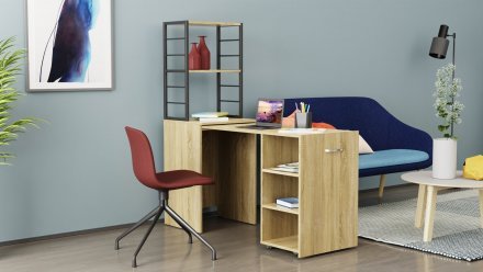 Стіл-тумба трансформер Смарт 4/1 з етажеркою Ferrum-decor 1430x1450x500 Чорний метал ДСП Дуб Сонома 16 мм (FRD-105126) Стіл-тумба трансформер Смарт 4/1 з етажеркою Ferrum-decor 1430x1450x500 Чорний метал ДСП Дуб Сонома 16 мм (FRD-105126)