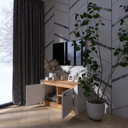 Тумба 2-х дверна закрита Еверест Нордік-980 98х38х53 см Білий + Дуб крафт золотий (DTM-5525)