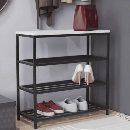Полиця для взуття Слайм 3 Ferrum-decor 635x630x260 Чорний метал ДСП Біле 16 мм (FRD-105156)
