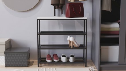 Полиця для взуття Слайм 3 Ferrum-decor 635x630x260 Чорний метал ДСП Біле 16 мм (FRD-105156)
