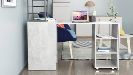 Стіл-тумба трансформер Смарт 4/1 з етажеркою Ferrum-decor 1430x1450x500 Чорний метал ДСП Бетон 16 мм (FRD-105129) Стіл-тумба трансформер Смарт 4/1 з етажеркою Ferrum-decor 1430x1450x500 Чорний метал ДСП Бетон 16 мм (FRD-105129)