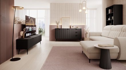 Комод Perfect Home Ланте / Lante 1-дверний з 3 шухлядами і чорними ніжками 1D3S/138 Чорний (PFH-091117) Комод Perfect Home Ланте / Lante 1-дверний з 3 шухлядами і чорними ніжками 1D3S/138 Чорний (PFH-091117)