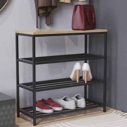 Полиця для взуття Слайм 3 Ferrum-decor 635x630x260 Чорний метал ДСП Дуб Сонома 16 мм (FRD-105158)
