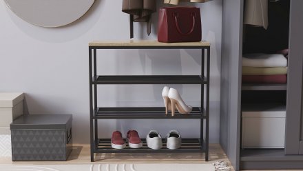 Полиця для взуття Слайм 3 Ferrum-decor 635x630x260 Чорний метал ДСП Дуб Сонома 16 мм (FRD-105158)