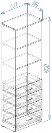 Шафа Анжело Ferrum-decor на 3 полиці з 4 ящики 1900x600x380 ДСП Дуб Сан-Марино 16 мм (FRD-104984)