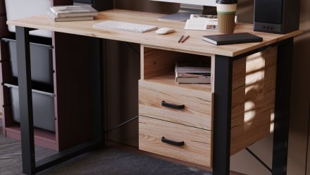 Письмовий стіл із ящиками Ferrum-decor Оскар 750x1200x600 метал Чорний ДСП Дуб Сан-Марино 16 мм (FRD-103214)