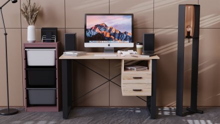 Письмовий стіл із ящиками Ferrum-decor Оскар 750x1200x600 метал Чорний ДСП Дуб Сан-Марино 16 мм (FRD-103214)