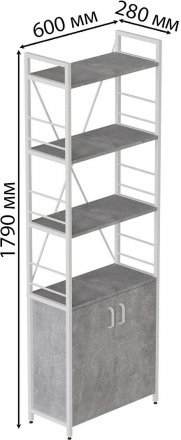 Етажерка 4/60 Ferrum-decor Серії Конект із тумбою 179x60x28 Білий ДСП Бетон (FRD-104497)