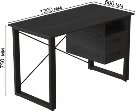 Письмовий стіл із ящиками Ferrum-decor Оскар 750x1200x600 метал Чорний ДСП Сосна Кембра 16 мм (FRD-103215)
