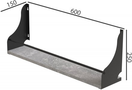 Полиця настінна Ferrum-decor Ізі 260x600x150 метал Чорний ДСП Бетон 16 мм (FRD-102932)