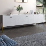 Тумба під телевізор на 3 шухляди LION Wood з золотими ніжками 160х65х40 см Бетон style (LION-042988)