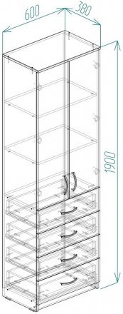 Шафа Анжело Ferrum-decor на 3 полиць з 2 дверима та 4 ящики 1900x600x380 ДСП Бетон 16 мм (FRD-104994)