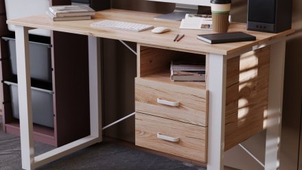 Письмовий стіл із ящиками Ferrum-decor Оскар 750x1200x600 метал Білий ДСП Дуб Сан-Марино 16 мм (FRD-103221) Письмовий стіл із ящиками Ferrum-decor Оскар 750x1200x600 метал Білий ДСП Дуб Сан-Марино 16 мм (FRD-103221)