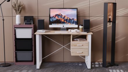Письмовий стіл із ящиками Ferrum-decor Оскар 750x1200x600 метал Білий ДСП Дуб Сан-Марино 16 мм (FRD-103221) Письмовий стіл із ящиками Ferrum-decor Оскар 750x1200x600 метал Білий ДСП Дуб Сан-Марино 16 мм (FRD-103221)