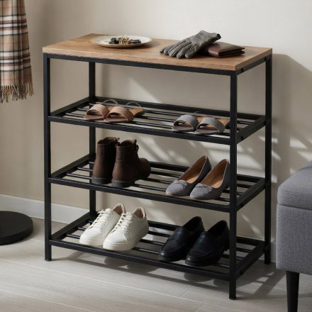 Полиця для взуттяСлайм 3 Ferrum-decor 635x630x260 Чорний метал ДСП Дуб Сан-Маріно 16 мм (FRD-106837)