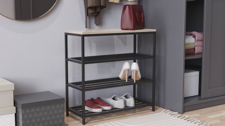 Полиця для взуттяСлайм 3 Ferrum-decor 635x630x260 Чорний метал ДСП Дуб Сан-Маріно 16 мм (FRD-106837)