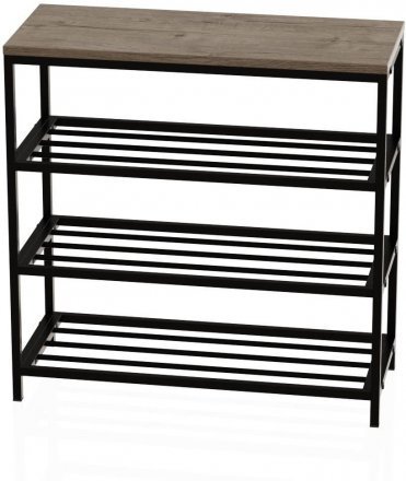 Полиця для взуттяСлайм 3 Ferrum-decor 635x630x260 Чорний метал ДСП Дуб Сан-Маріно 16 мм (FRD-106837)