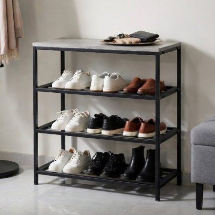 Полиця для взуття Слайм 3 Ferrum-decor 635x630x260 Чорний метал ДСП Бетон 16 мм (FRD-106838)