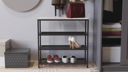 Полиця для взуття Слайм 3 Ferrum-decor 635x630x260 Чорний метал ДСП Бетон 16 мм (FRD-106838)