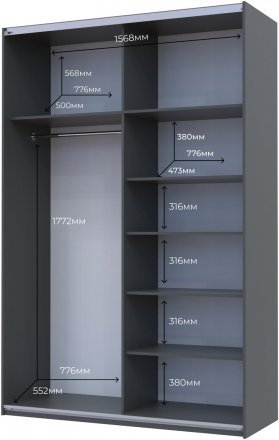 Шафа-купе двохдверна Doros G-Caiser 160х60х240 см Графіт/2 Дзеркала (DRS-011028)