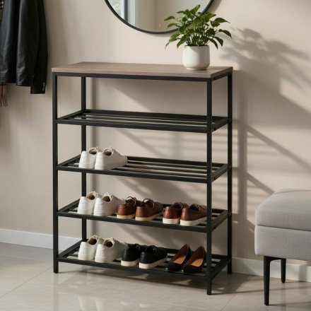 Полиця для взуття Слайм 4 Ferrum-decor 820x630x260 Чорний метал ДСП Дуб Сан-Маріно 16 мм (FRD-106839)