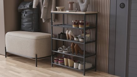 Полиця для взуття Слайм 4 Ferrum-decor 820x630x260 Чорний метал ДСП Дуб Сан-Маріно 16 мм (FRD-106839)
