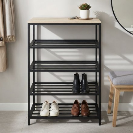 Полиця для взуття Слайм 4 Ferrum-decor 820x630x260 Чорний метал ДСП Бетон 16 мм (FRD-106840)