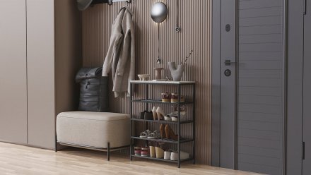 Полиця для взуття Слайм 4 Ferrum-decor 820x630x260 Чорний метал ДСП Бетон 16 мм (FRD-106840)