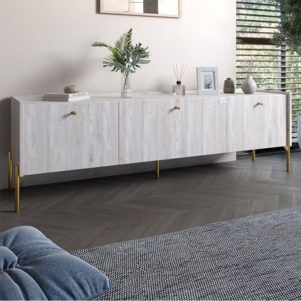Тумба під телевізор на 3 шухляди LION Wood з золотими ніжками 160х65х40 см Самоа Димчастий (LION-042999) Тумба під телевізор на 3 шухляди LION Wood з золотими ніжками 160х65х40 см Самоа Димчастий (LION-042999)