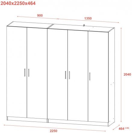 Шафа для одягу Doros Промо Сірий 2+3 ДСП 225х48х204 DRS-011628 (80737767)